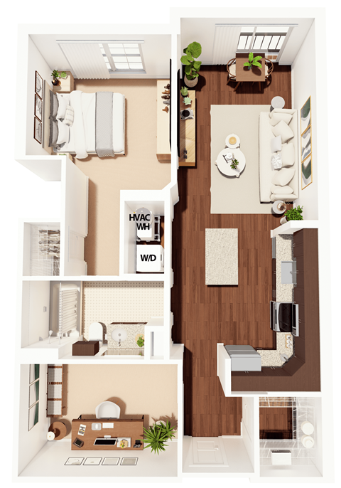 Floor plan for 1 bed, 1 bath, 779 sqft